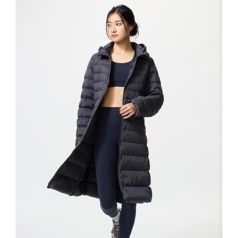 Uniqlo Ultra Light Down Puffer Jacket Small Black Hooded Longline Packable Parka